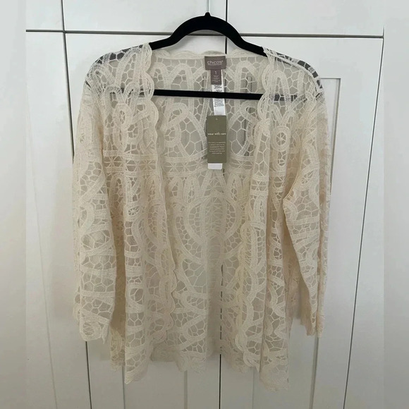 Chicos Cream Mesh Lace Jacket| Medium/8 - Picture 1 of 6